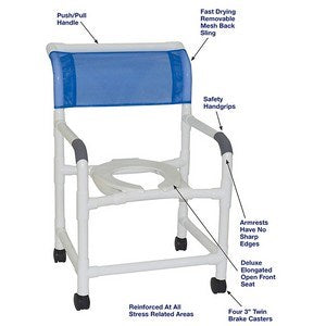 Shower Chair 22" Internal Width Tan Mesh Open Front Seat 3" Twin Casters 375 lb