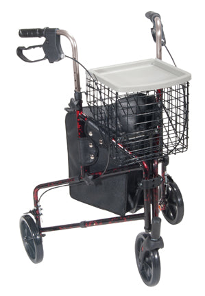 Rollator 3-Wheeled w/Pouch & Basket Loop Brake -Flame Red - QG Med
