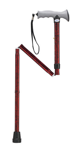 Folding Cane Alum w/Gel Grip Red Crackle - QG Med