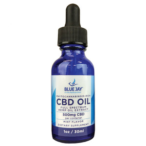CBD Oil Pure Hemp Drops 500 mg  1 oz Blue Jay - Mint - QG Med