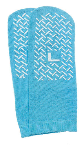 Slipper Socks; Large Sky Blue Pair  Men's 7-9   Wms 8-10 - QG Med