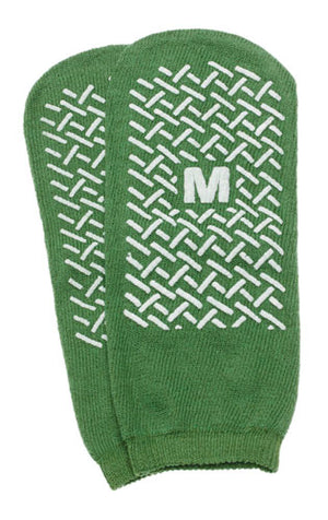 Slipper Socks; Med Green Pair Men's 5-6  Wms 6-7 Child 7-11 - QG Med