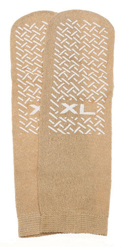 Slipper Socks; XL Beige Pair Men's  10-12  Wms 11-13 - QG Med