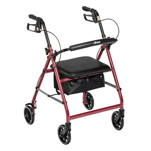 Rollator 4-Wheel with Pouch & Padded Seat  Red - Drive - QG Med