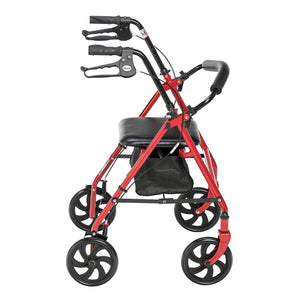 4 Wheel Steel Rollator w/7Ñ  Casters & Basket-Loop-Red - QG Med