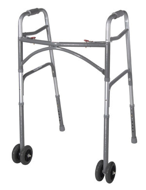 Bariatric Adult Folding Walker w/Wheels  Double Button - QG Med
