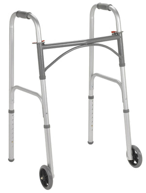 Folding Walker  Steel  Two Button  w/5  Wheels  Case/4 - QG Med