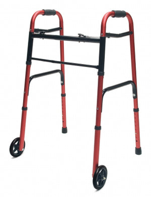 Walker  Adult w/5  Wheels Folding  Red  Case of 2 - QG Med