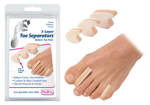 3-Layer Toe Separators Pk/6 2-Sm 2-Md 2-Lg for Comfort