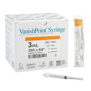 Safety Syringe 3 mL 25G X 5/8" Vansih Point 100/BX