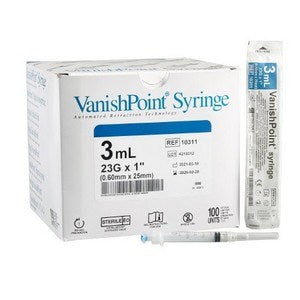 Safety Syringe 3 mL 23 G X 1" Vanishpoint 100/Box