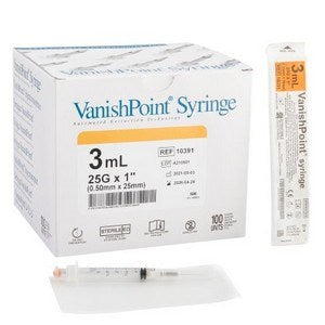 Safety Syringe 3 mL 25G X 1" Vanish Point 100/BX