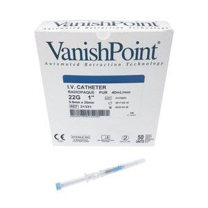 IV Catheter 22G X 1" Safety Vanishpoint (Radiopaque Pur) 50/BX