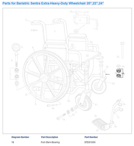 Wheelchair Fork Bearing Only for POLYFLY POLYWOG Models