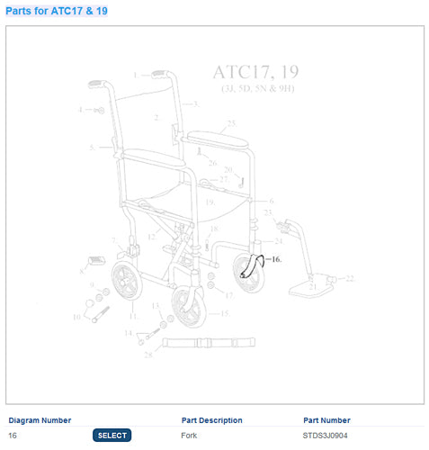 Front Fork for 10950 Transport Chairs Replacement Part