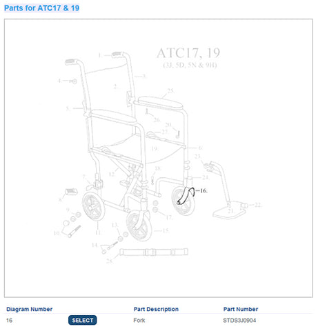 Front Fork for 10950 Transport Chairs Replacement Part