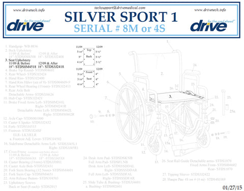 Seat Upholstery 18 SS1 1/ea For Silver Sport Wheelchair