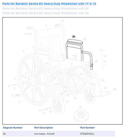 Wheelchair Arm w/Padding Full Length Left for Bariatric Use